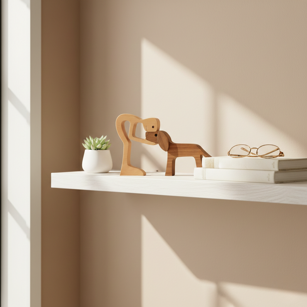 Dog and Human Paws of Love Sculpture - Handcrafted Wooden for Living Room