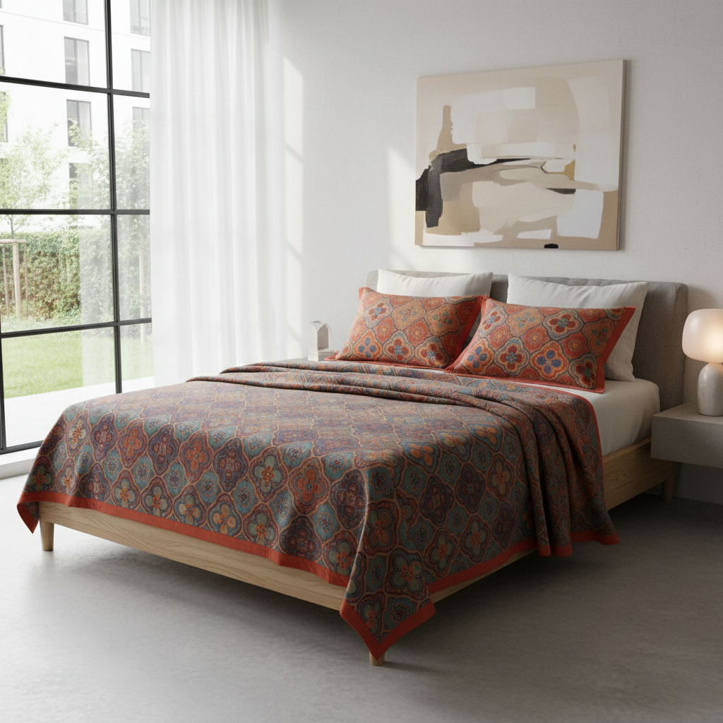Blossom Embroidery Coverlet - Reversible Cotton for Bedroom