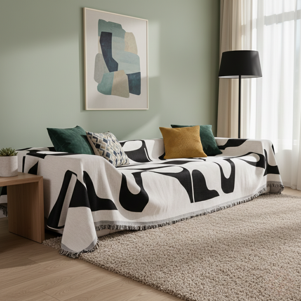 Modern White Monochrome Couch Cover -  Stylish Black And White Patterns For Couch