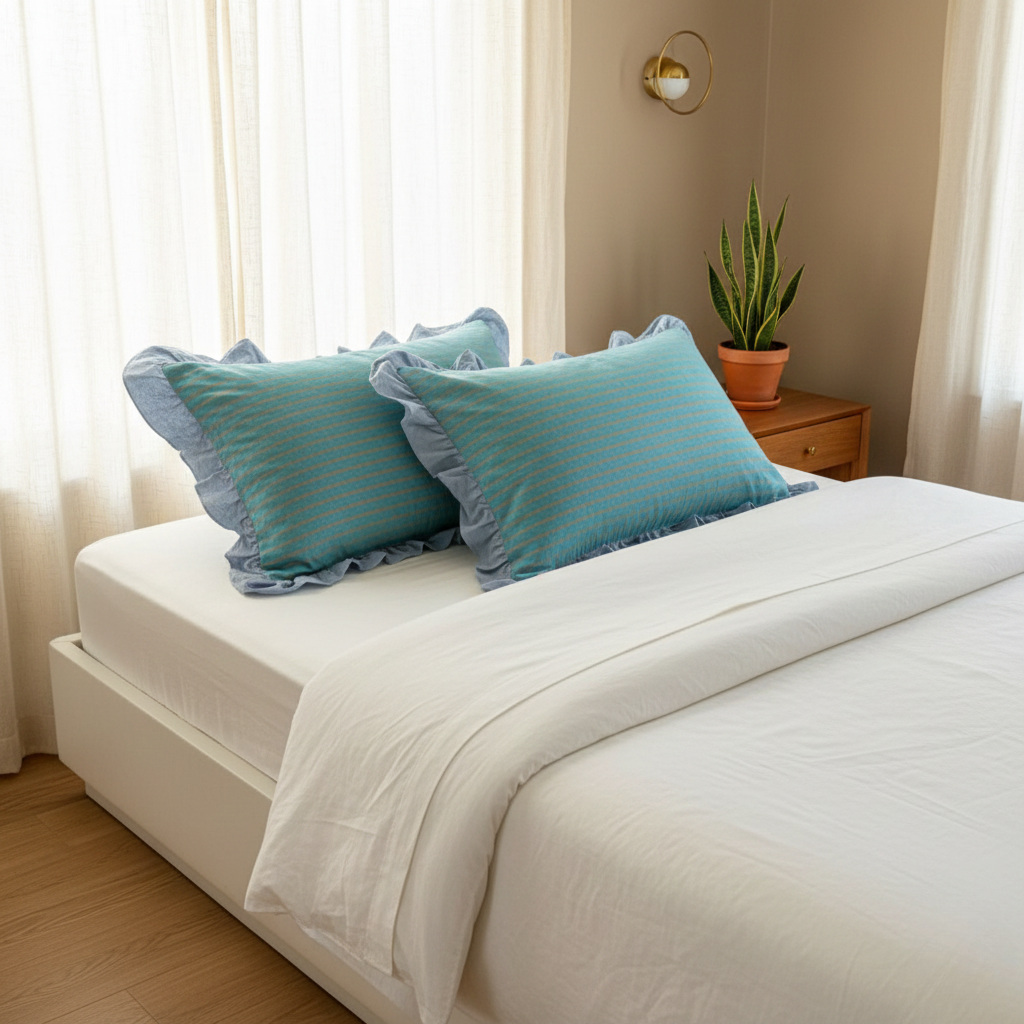 Pillowcase Set - Striped Ruffled Lace