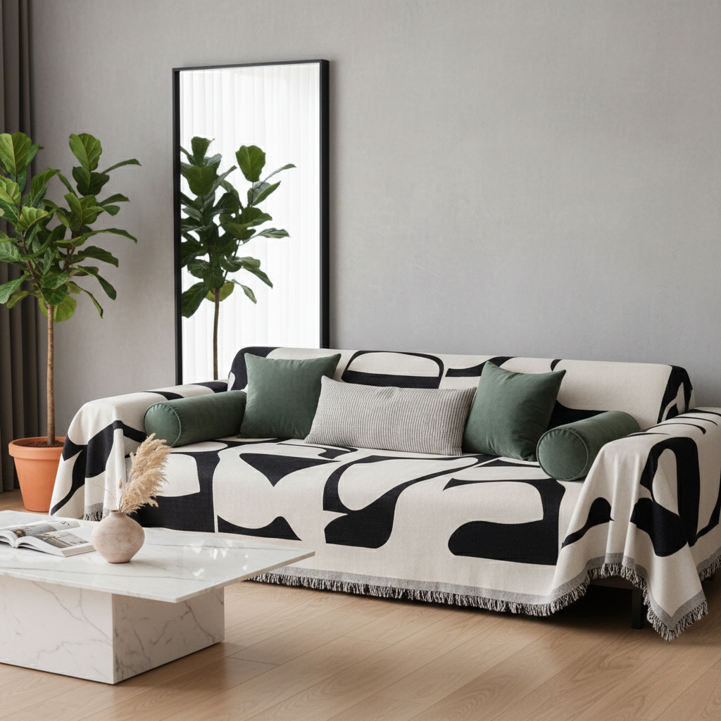 Modern White Monochrome Couch Cover -  Stylish Black And White Patterns For Couch