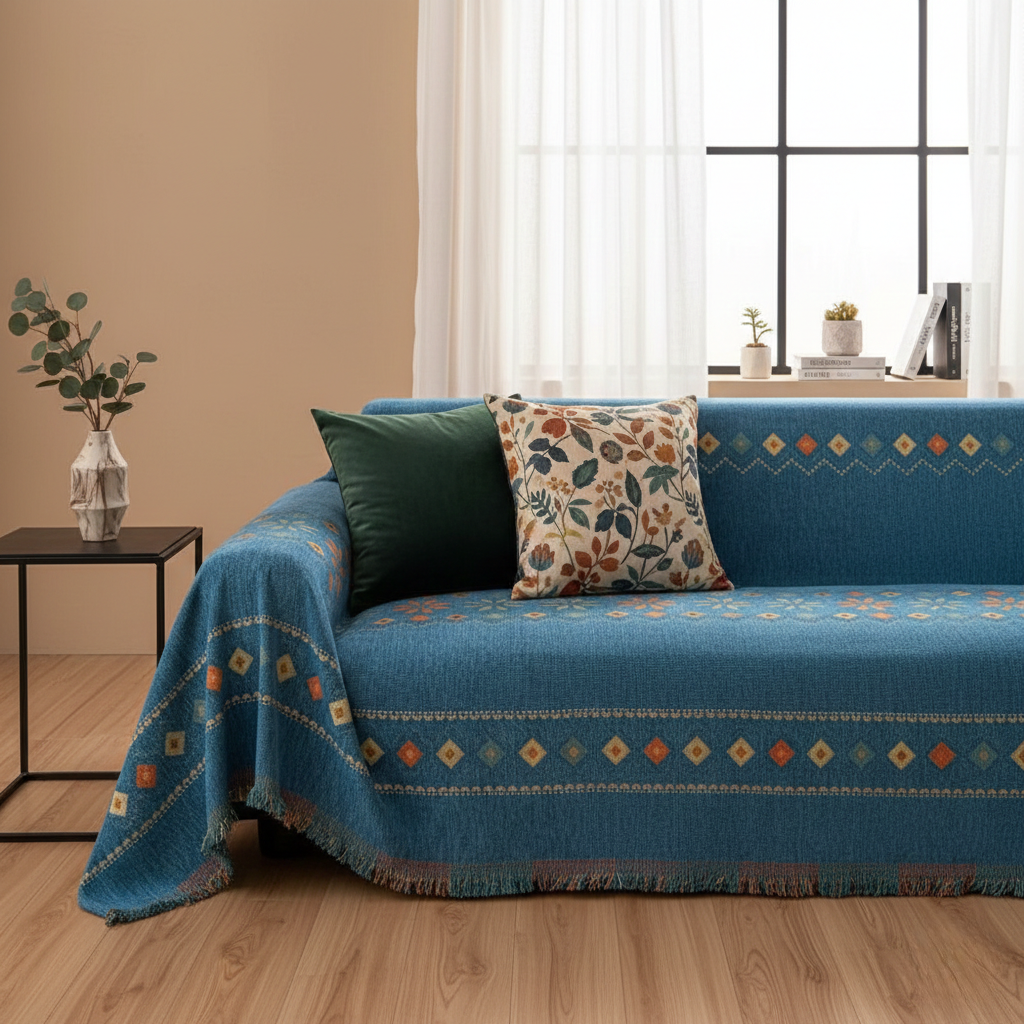 Stylish Boho Sofa Cover - Durable Microfiber Blend With Chenille Fabric