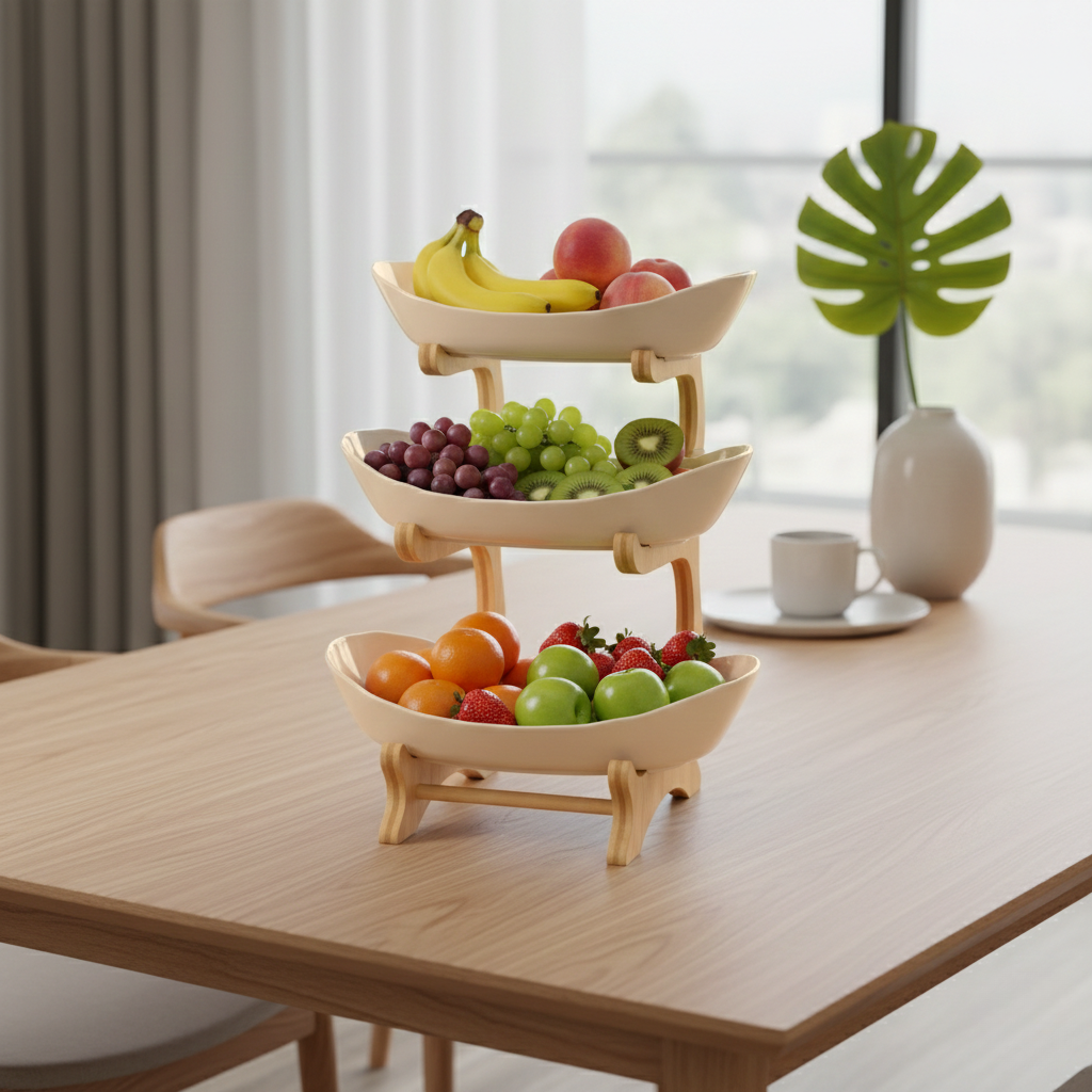Modern Fruit Bowl - Multi-tiered Wooden for Kitchen