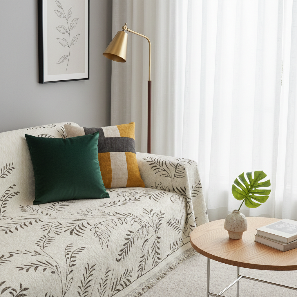 Cozy Winter Sofa Cover - Warm Botanical Pattern for Couch