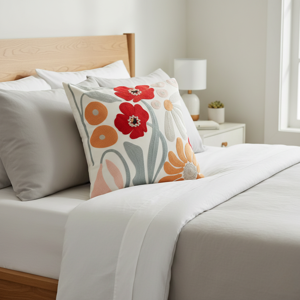 Garden Accent Pillow Cover 45x45cm – Elegant Plant Pattern Cushion Cover