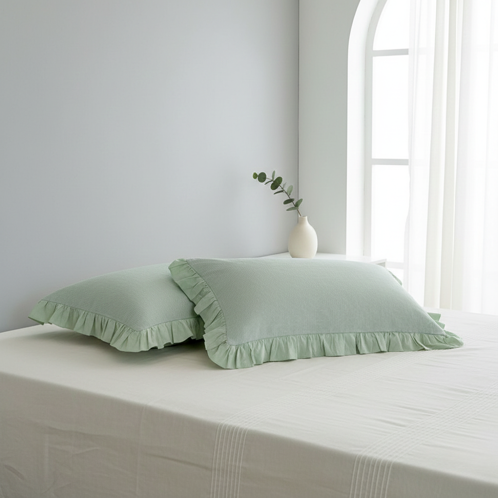 Pillowcase Set - Striped Ruffled Lace