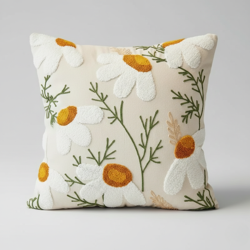 Garden Accent Pillow Cover 45x45cm – Elegant Plant Pattern Cushion Cover