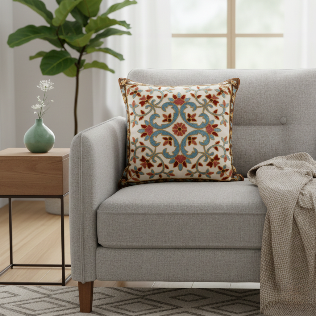 Aurae Embroidered Vintage Pillow Cover – Decorative Accent for Home Décor