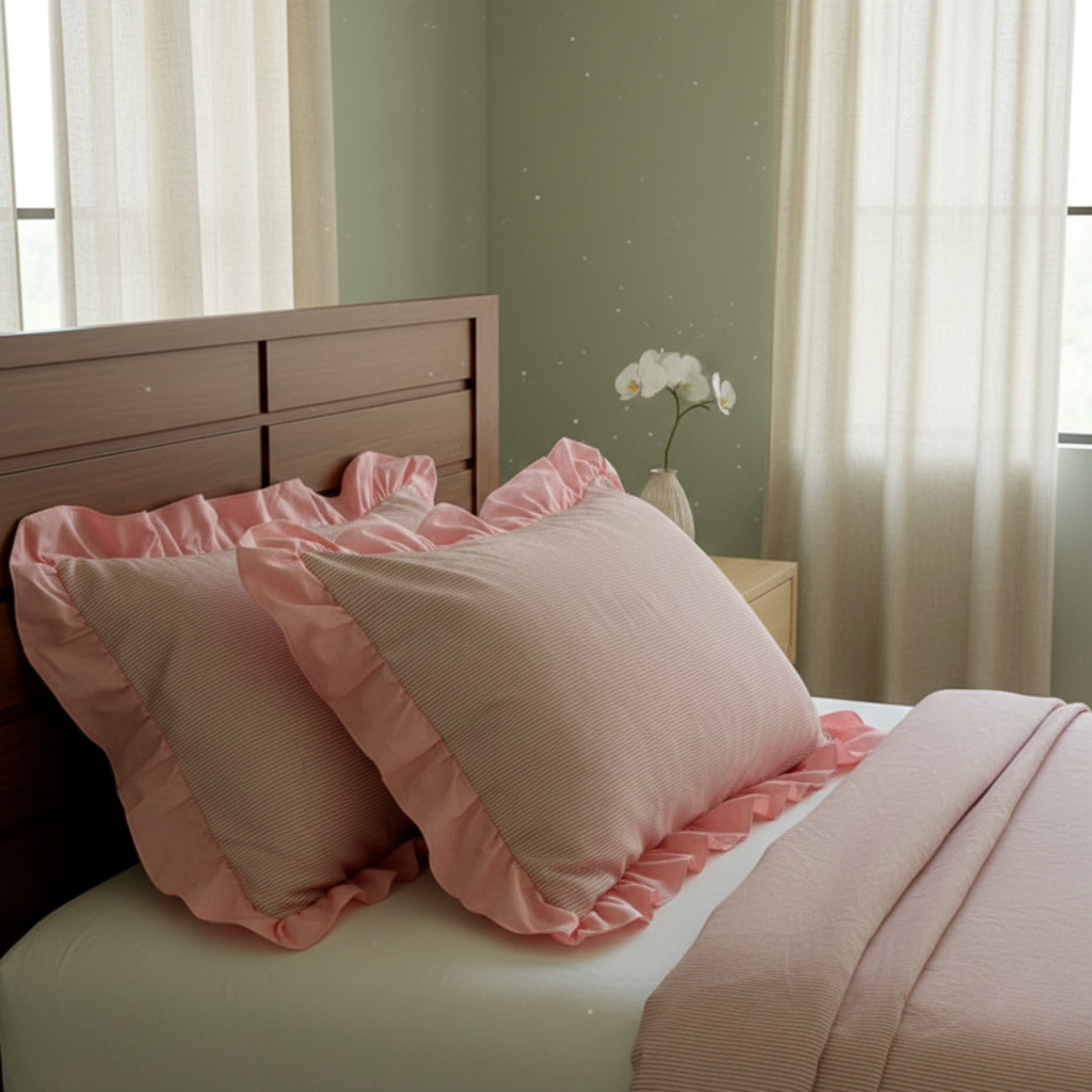 Pillowcase Set - Striped Ruffled Lace