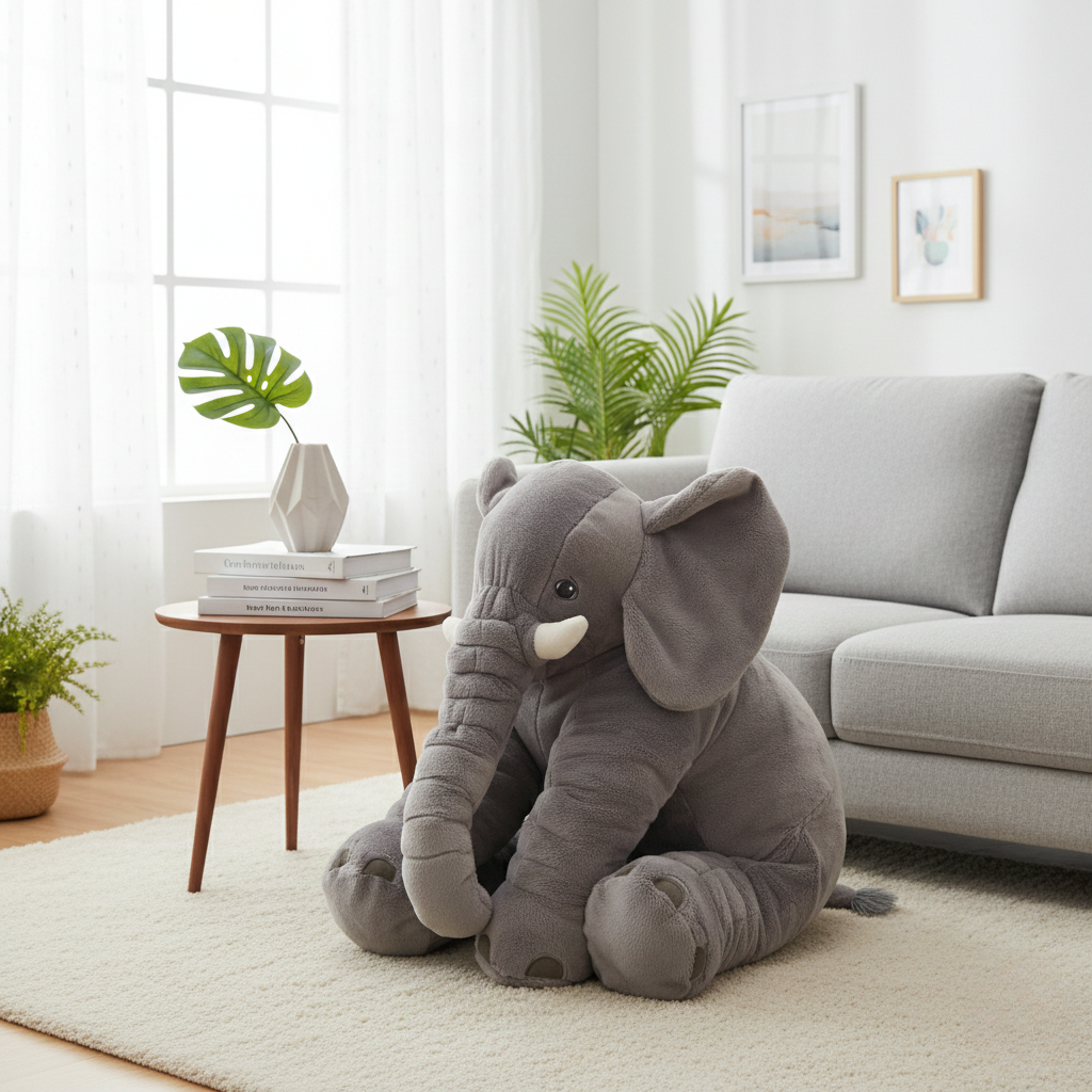 Elephant Cuddly Cushion - Plush Faux for Living Room and Bedroom