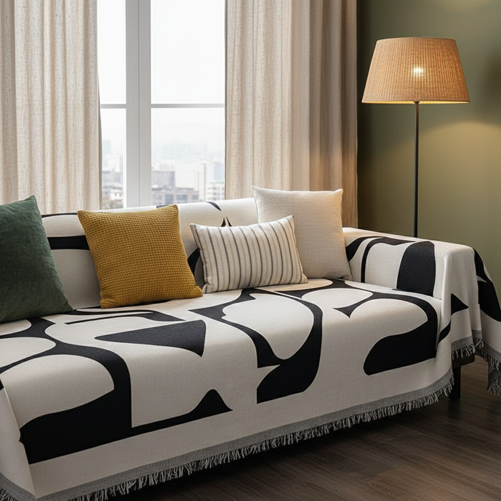 Monochrome Chic Sofa Cover - Jacquard Fabric for Sofa and Living Room