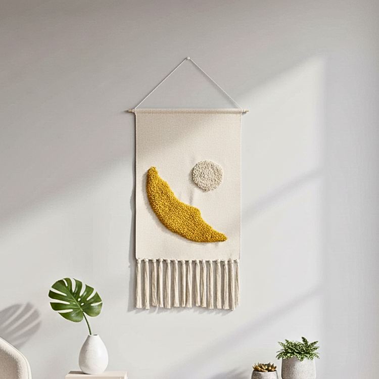 Macrame Fringe Wall Decor - Geometric Tufted Tapestry for Living Room