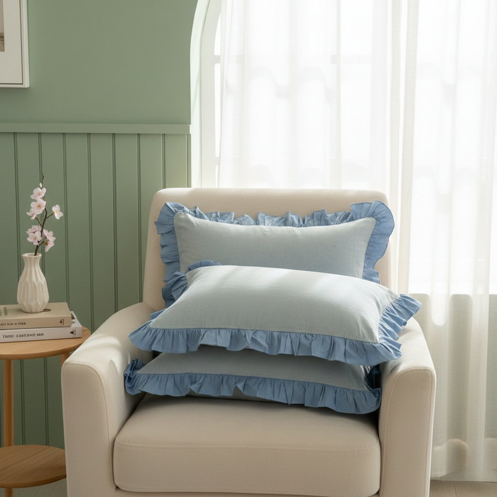 Pillowcase Set - Striped Ruffled Lace