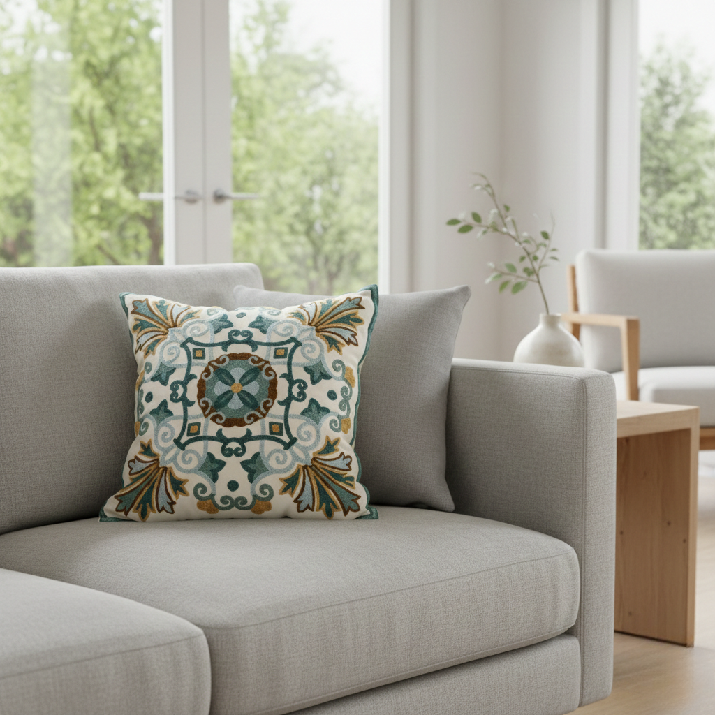 Aurae Embroidered Vintage Pillow Cover – Decorative Accent for Home Décor