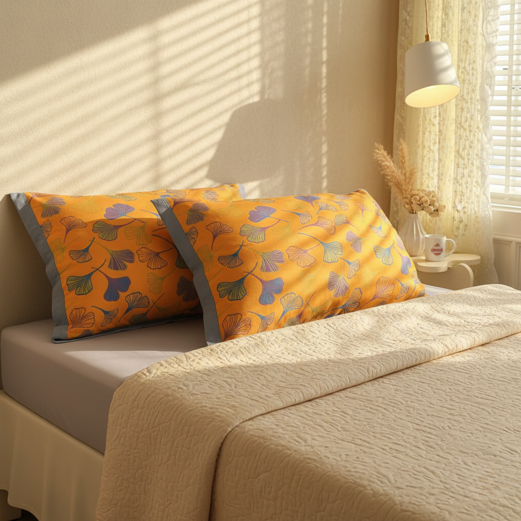 Pillowcases Set | Ginkgo Leaf Embroidered Cotton 2 Piece