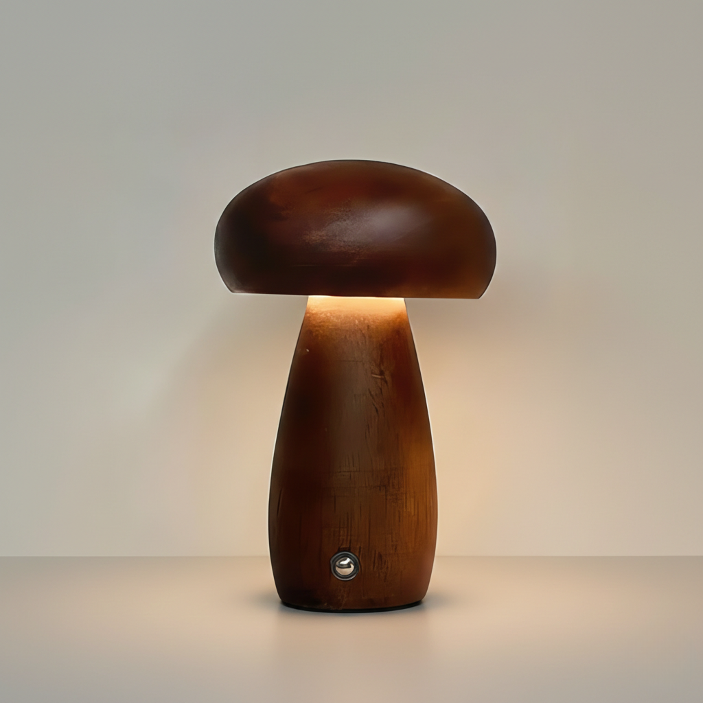 USB Rechargeable Wooden Table Lamp – Mushroom Design