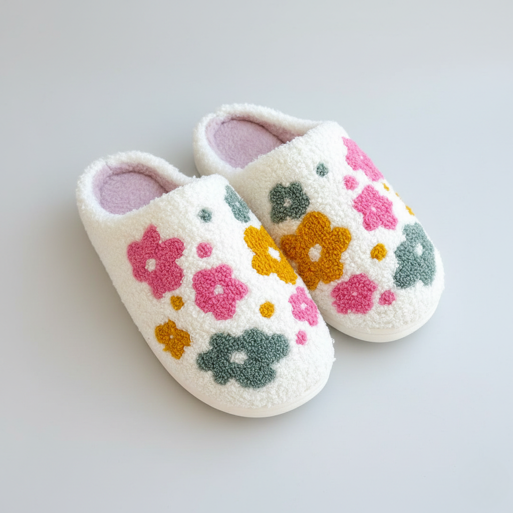 Livia Flower Slippers - Plush Faux Fur Lining for Women