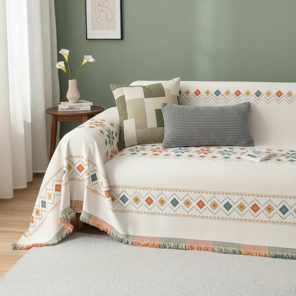 Stylish Boho Sofa Cover - Durable Microfiber Blend With Chenille Fabric