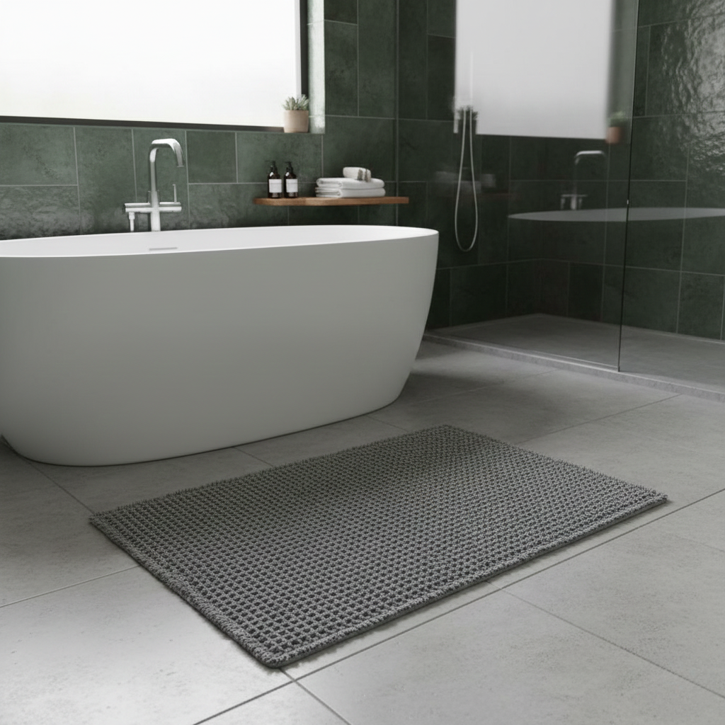 Waffle Knit Bath Mat – Textured Absorbent Bathroom Rug