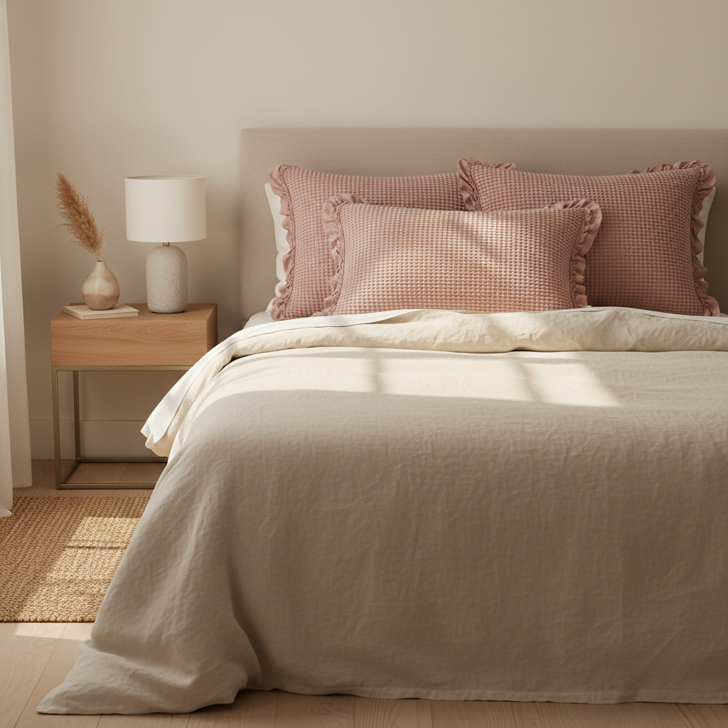 Pillowcases Set - Waffle Weave Cotton with Ruffle 2 Piece