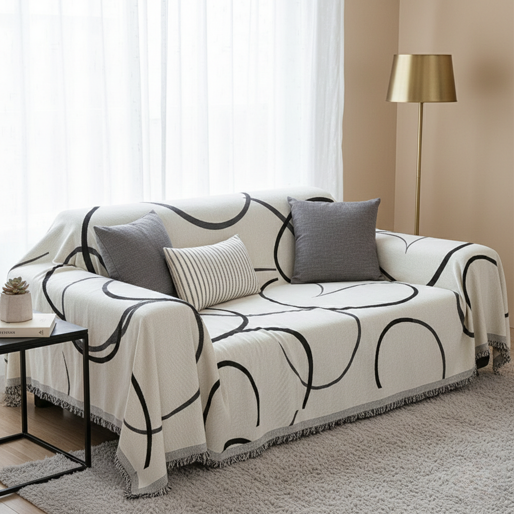 Jacquard Fleece Sofa Cover - Curve Patterned for Sofa and Living Room