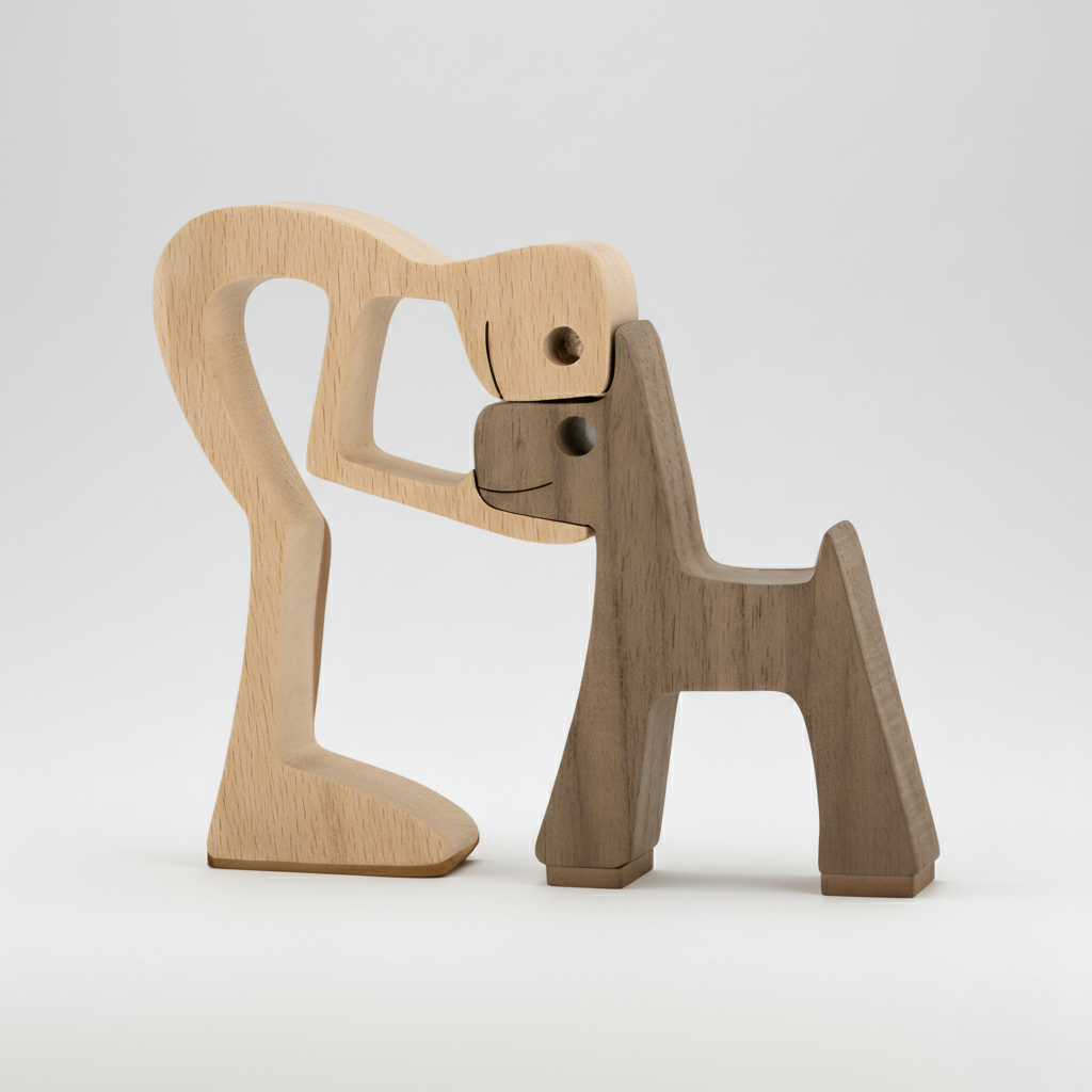 Dog and Human Paws of Love Sculpture - Handcrafted Wooden for Living Room
