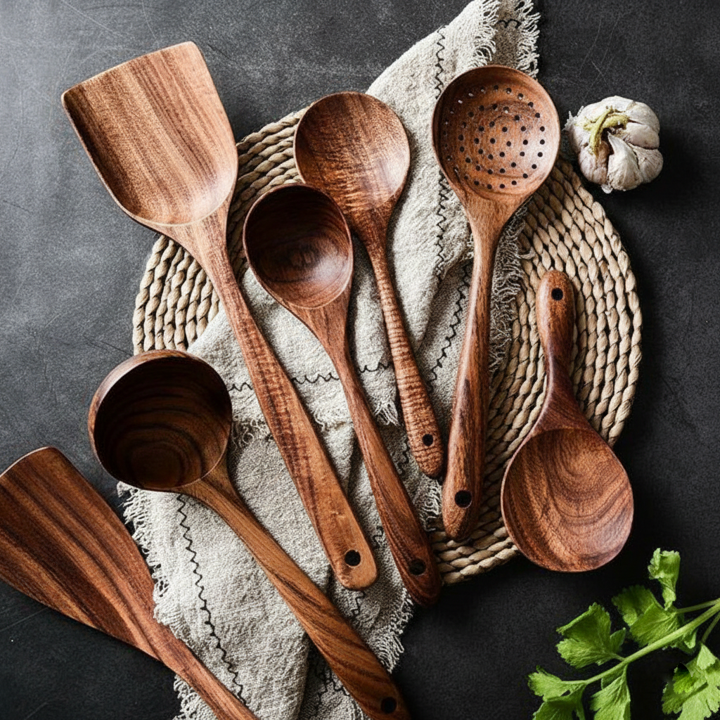 Wooden Cooking Utensils - 7- Piece Set