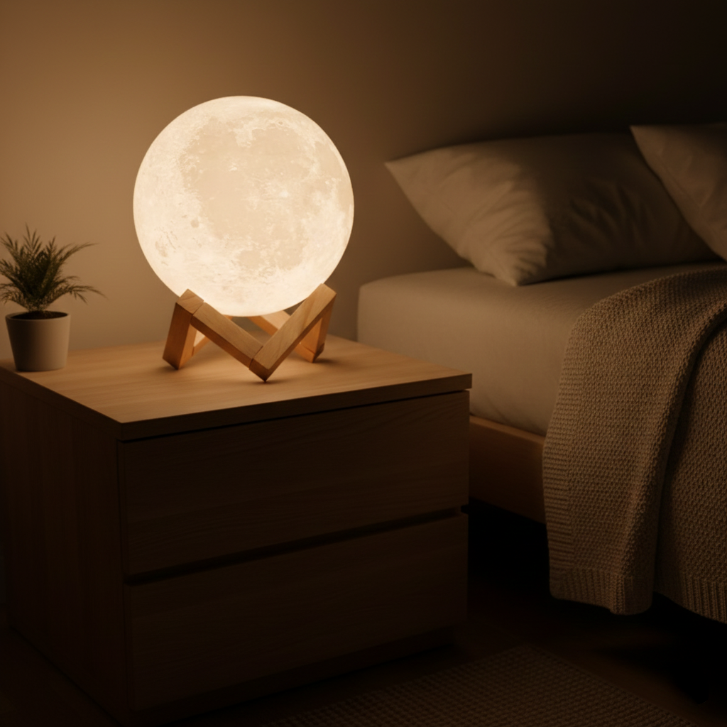 LED Moon Lamp | Lunar Night Light with Remote & Wooden Base